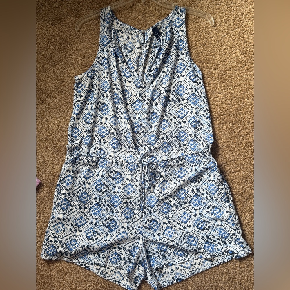 GAP Blue and White Sleeveless V-Neck Midi Romper - Picture 2 of 11